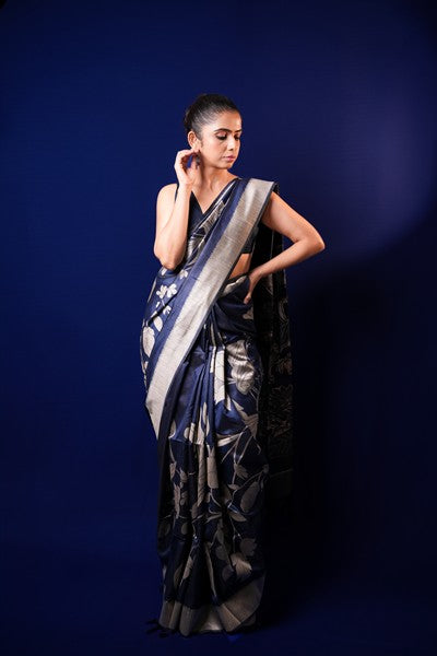 Tussar Silk Deep Navy Blue