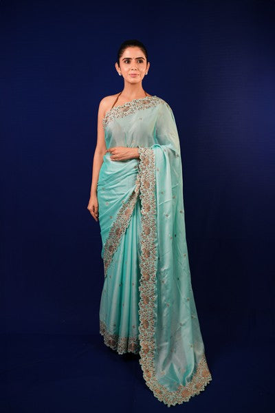 Light Aqua Blue Silk Organza