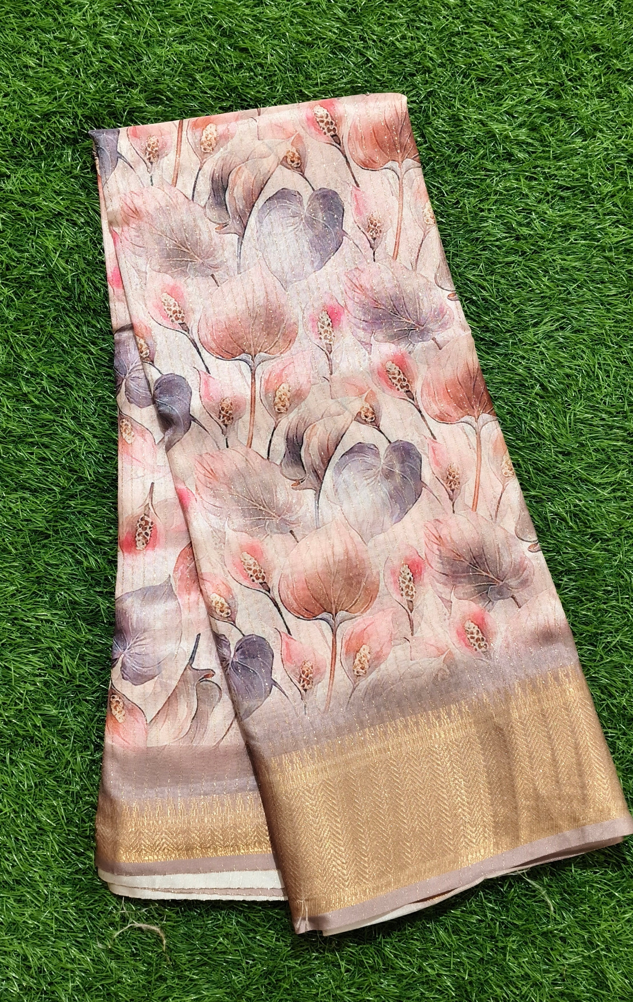 Beige & Peach Floral Saree