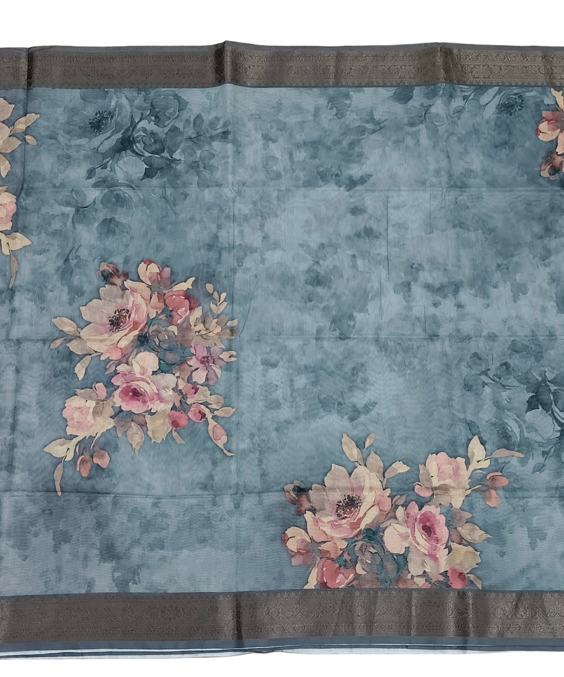 Charcoal Grey Floral Saree