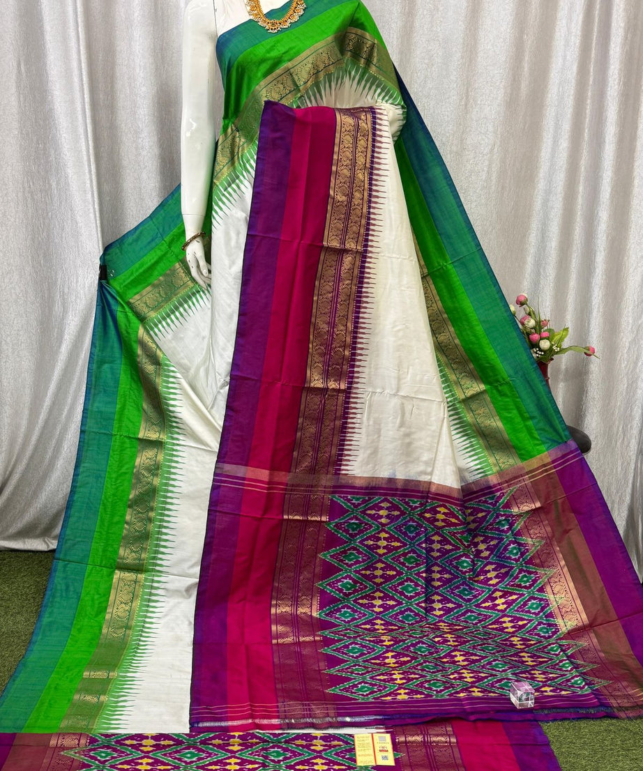 Pochampally Ikkat Silk  Kanchi Border Sarees