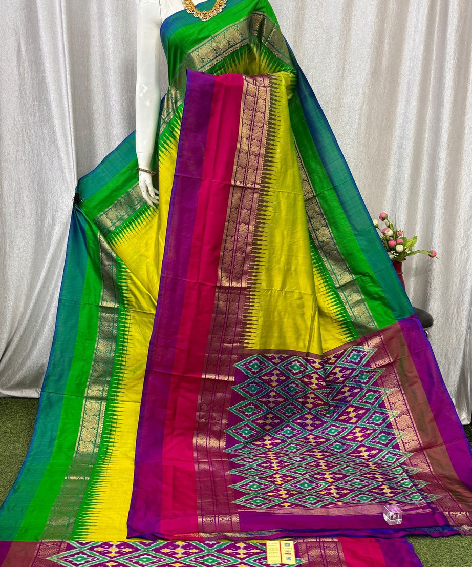 Pochampally Ikkat Silk  Kanchi Border Sarees