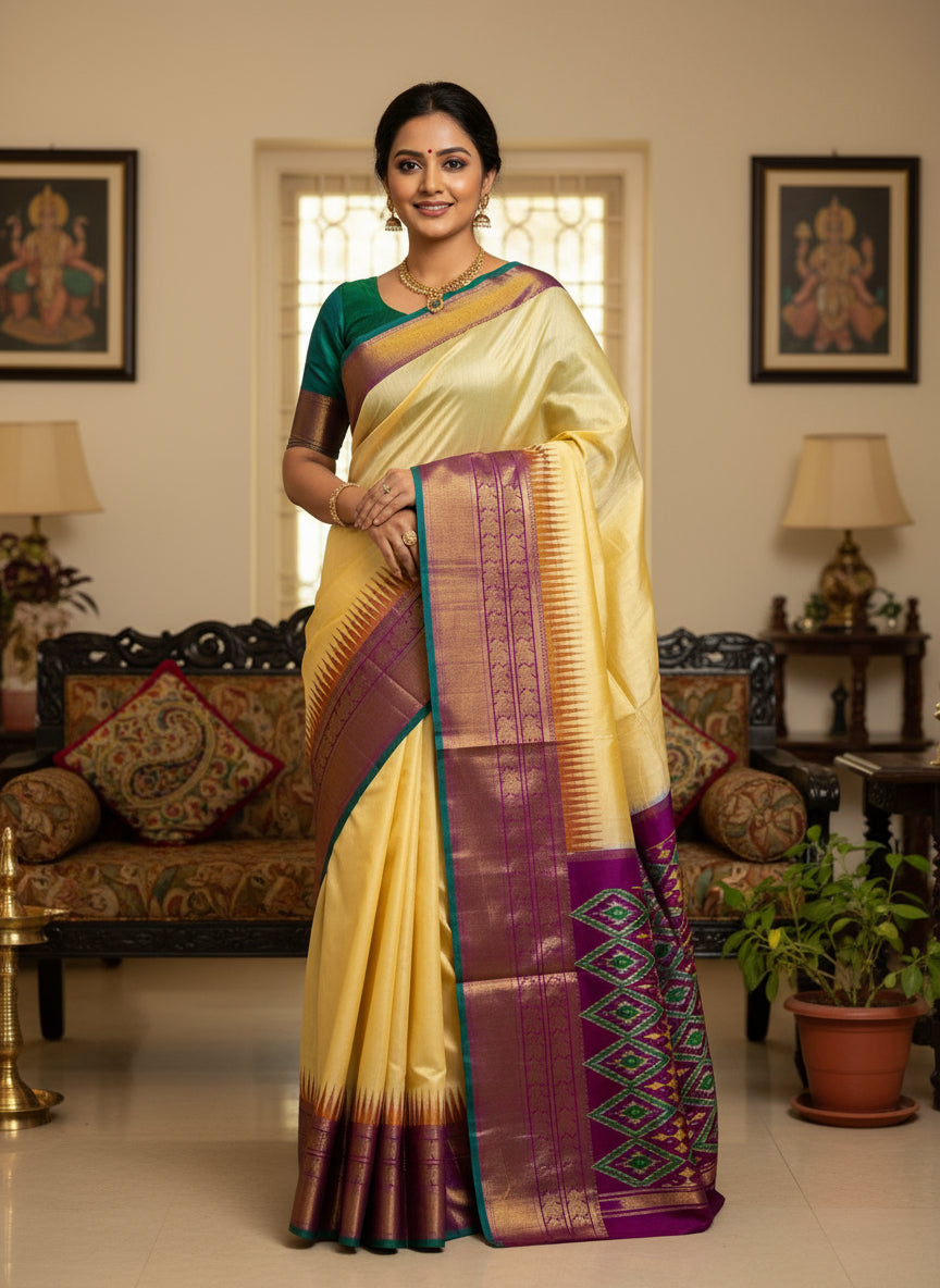 Pochampally Ikkat Silk  Kanchi Border Sarees