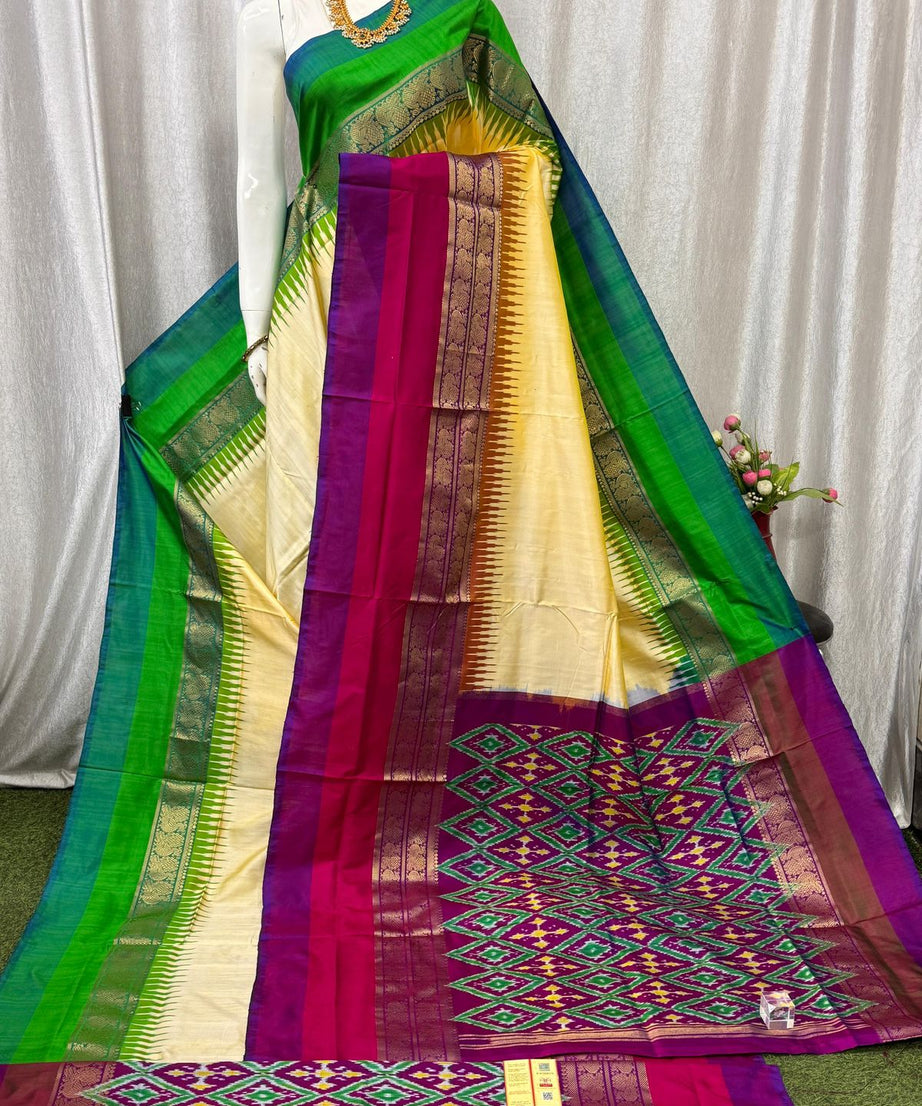 Pochampally Ikkat Silk  Kanchi Border Sarees