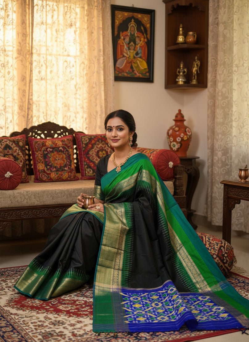 Pochampally Ikkat Silk  Kanchi Border Sarees