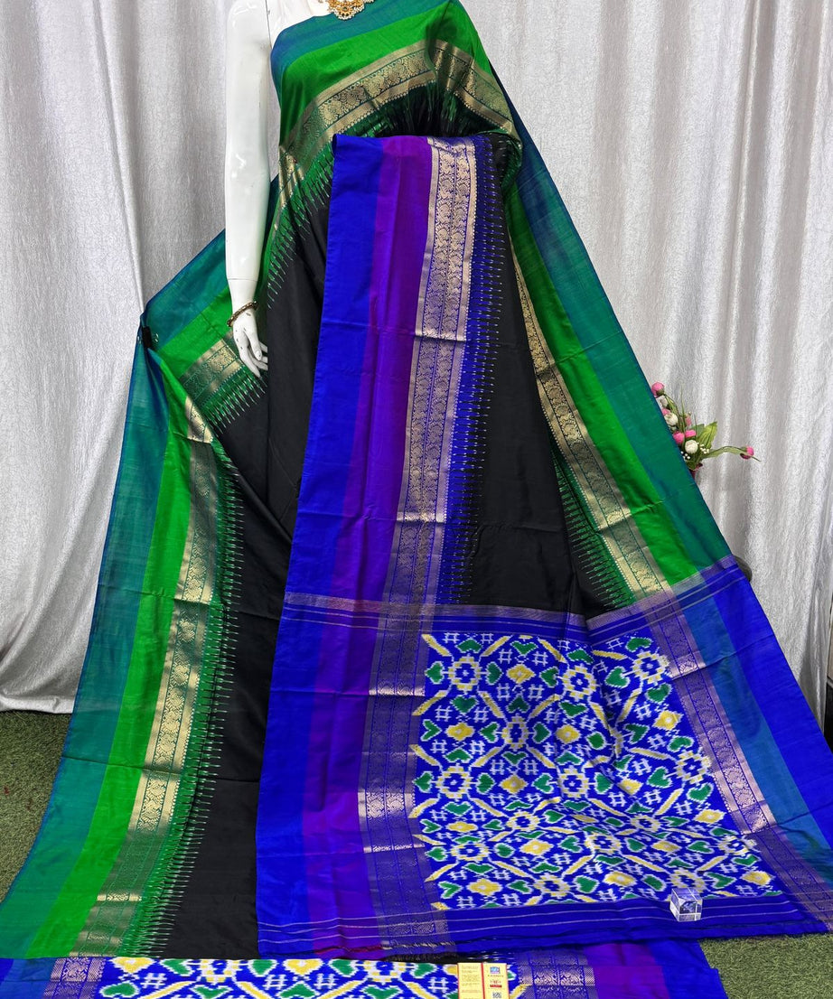 Pochampally Ikkat Silk  Kanchi Border Sarees