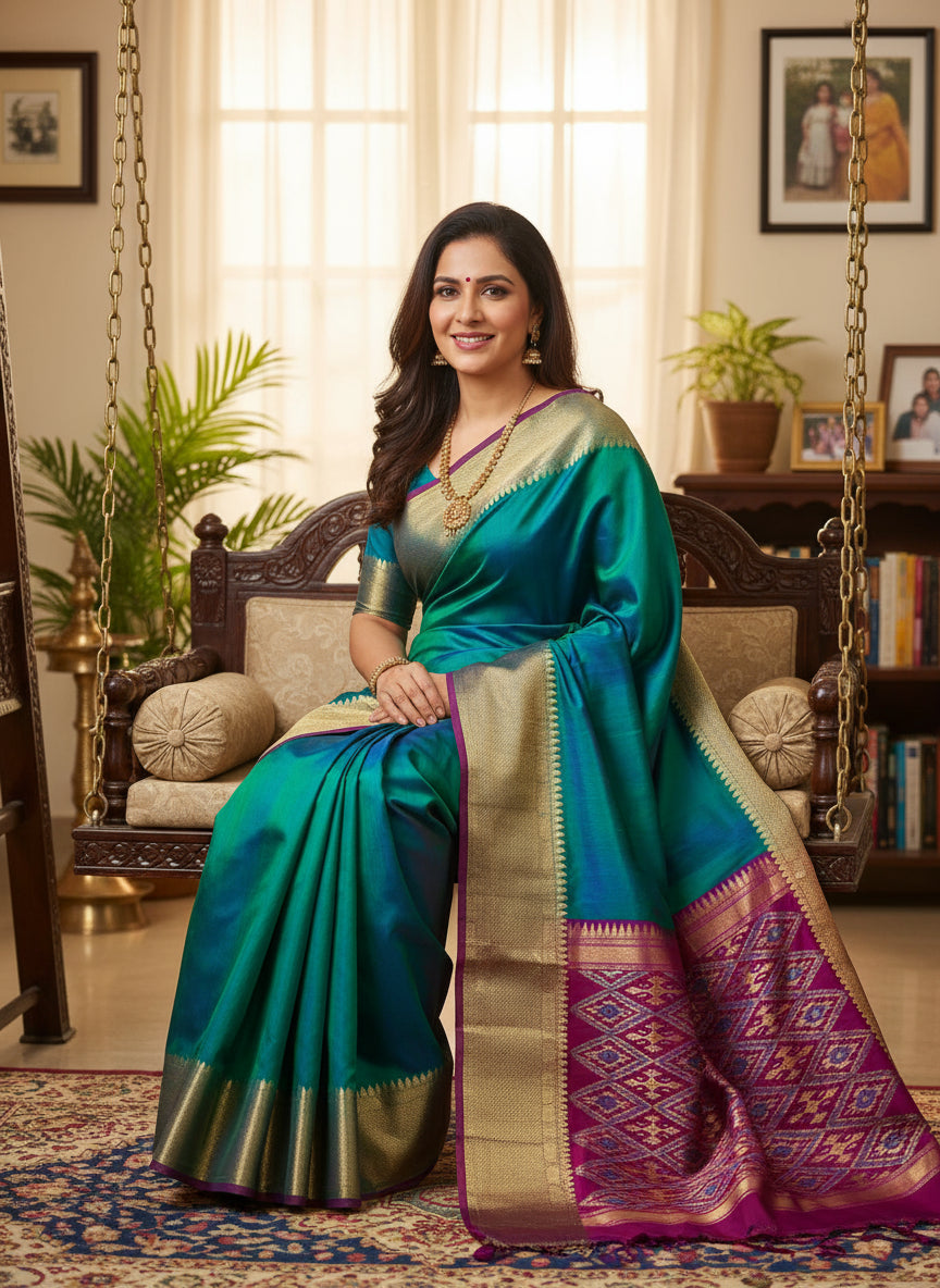 Pochampally Ikkat Silk  Kanchi Border Sarees