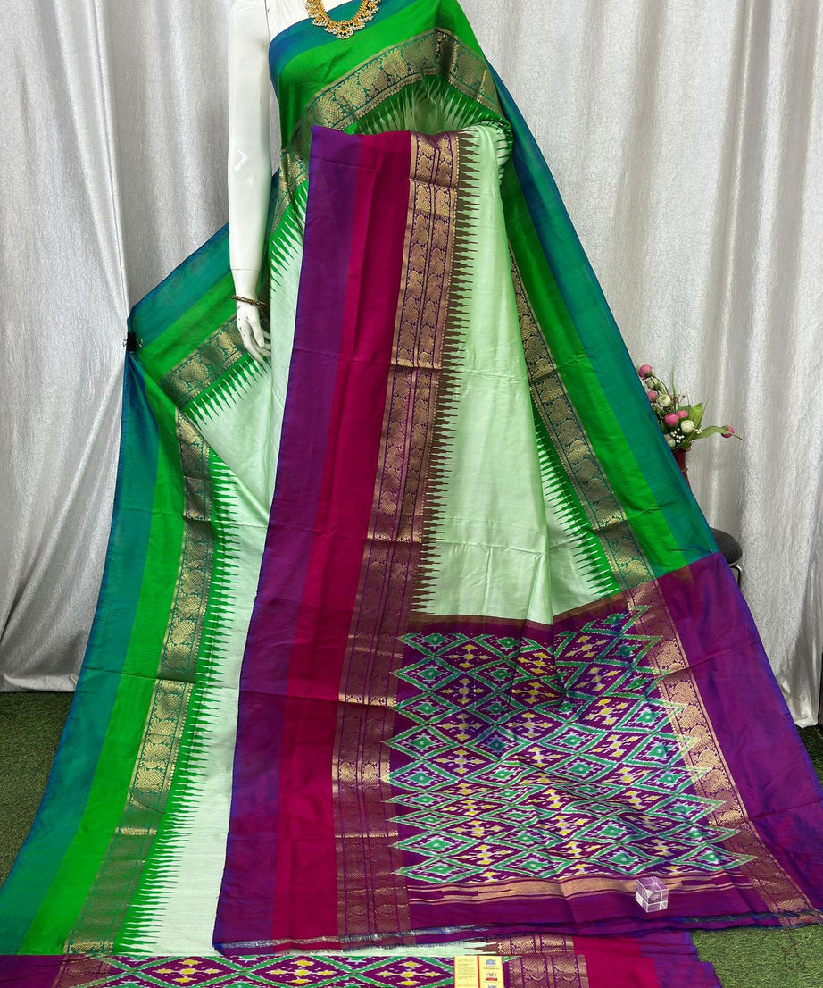 Pochampally Ikkat Silk  Kanchi Border Sarees