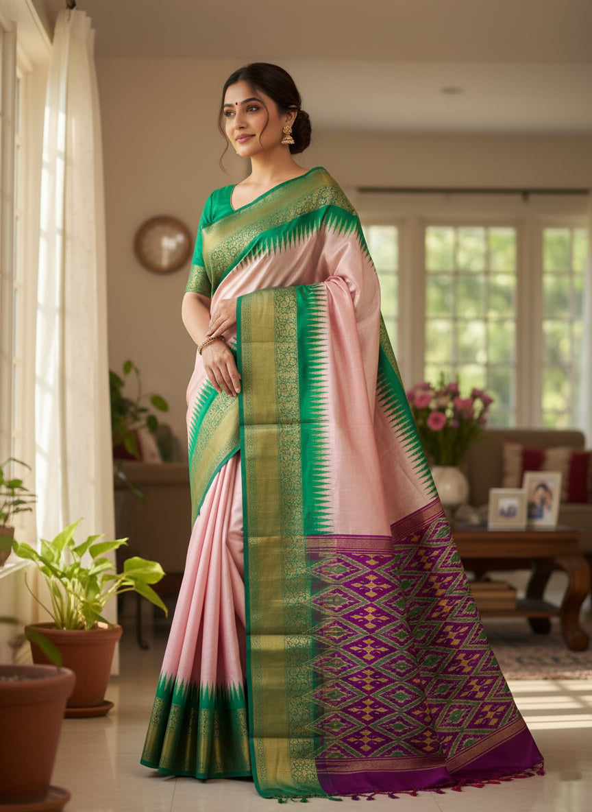 Pochampally Ikkat Silk  Kanchi Border Sarees