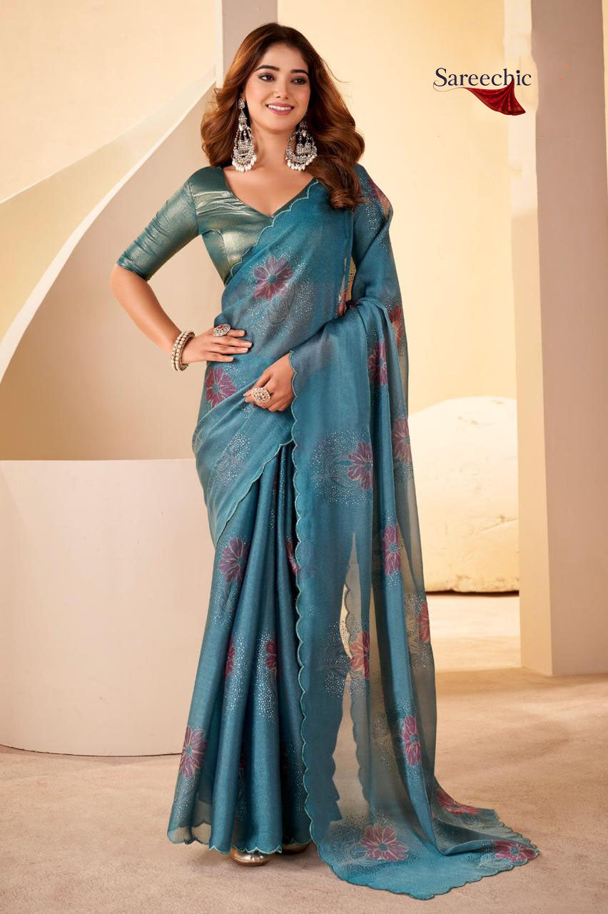 Peacock Teal Shimmer Saree