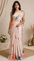 Ivory Bloom Abstract Saree