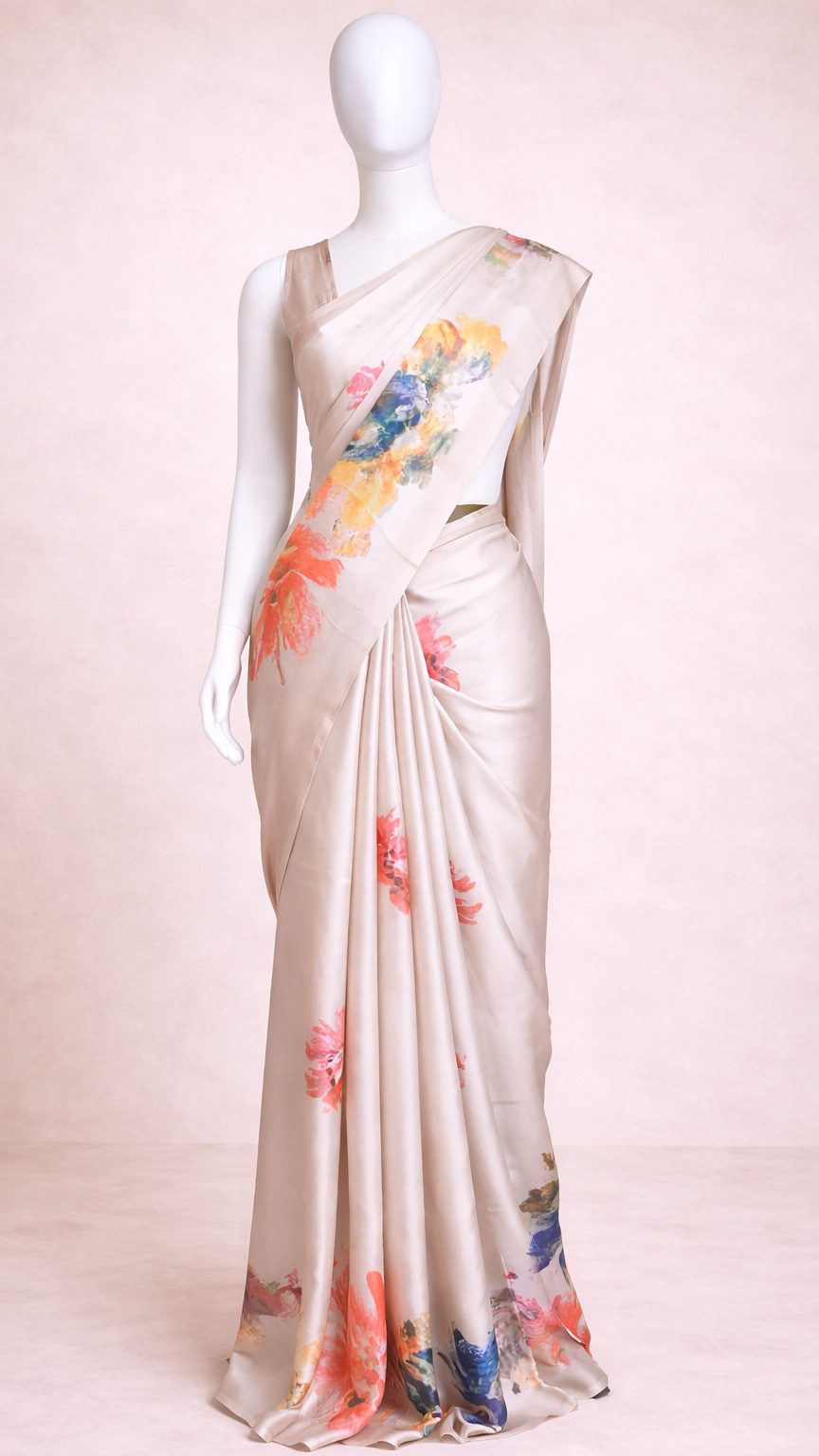 Ivory Bloom Abstract Saree