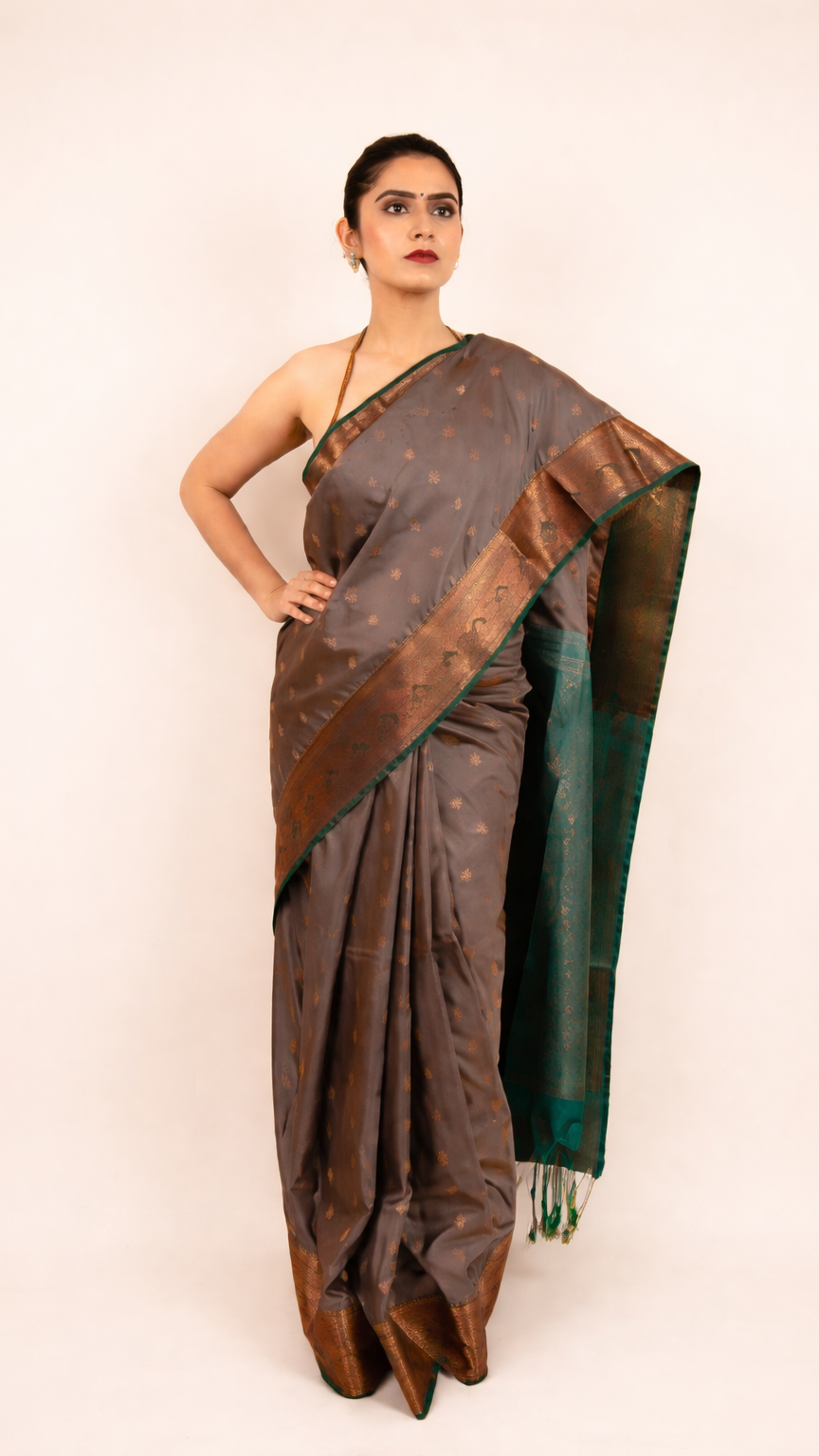 Kanjivaram Silk Earthy Gray