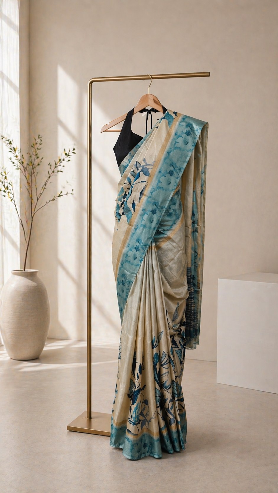 Blue Artistic Floral Print Saree