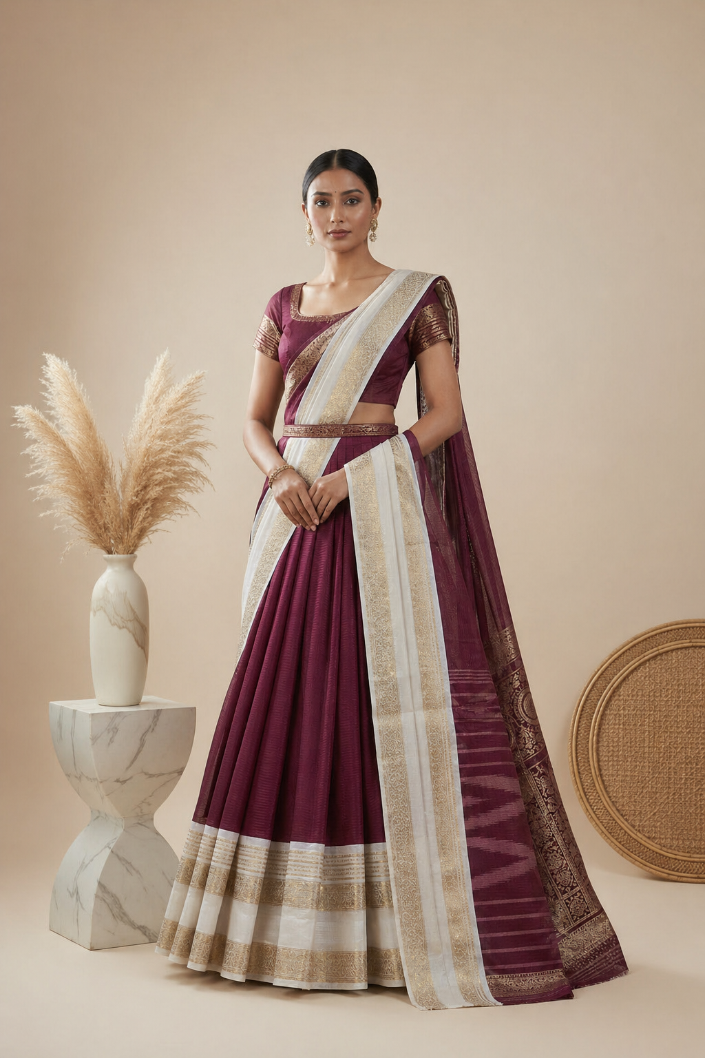 The Mahira Maroon Zari Saree