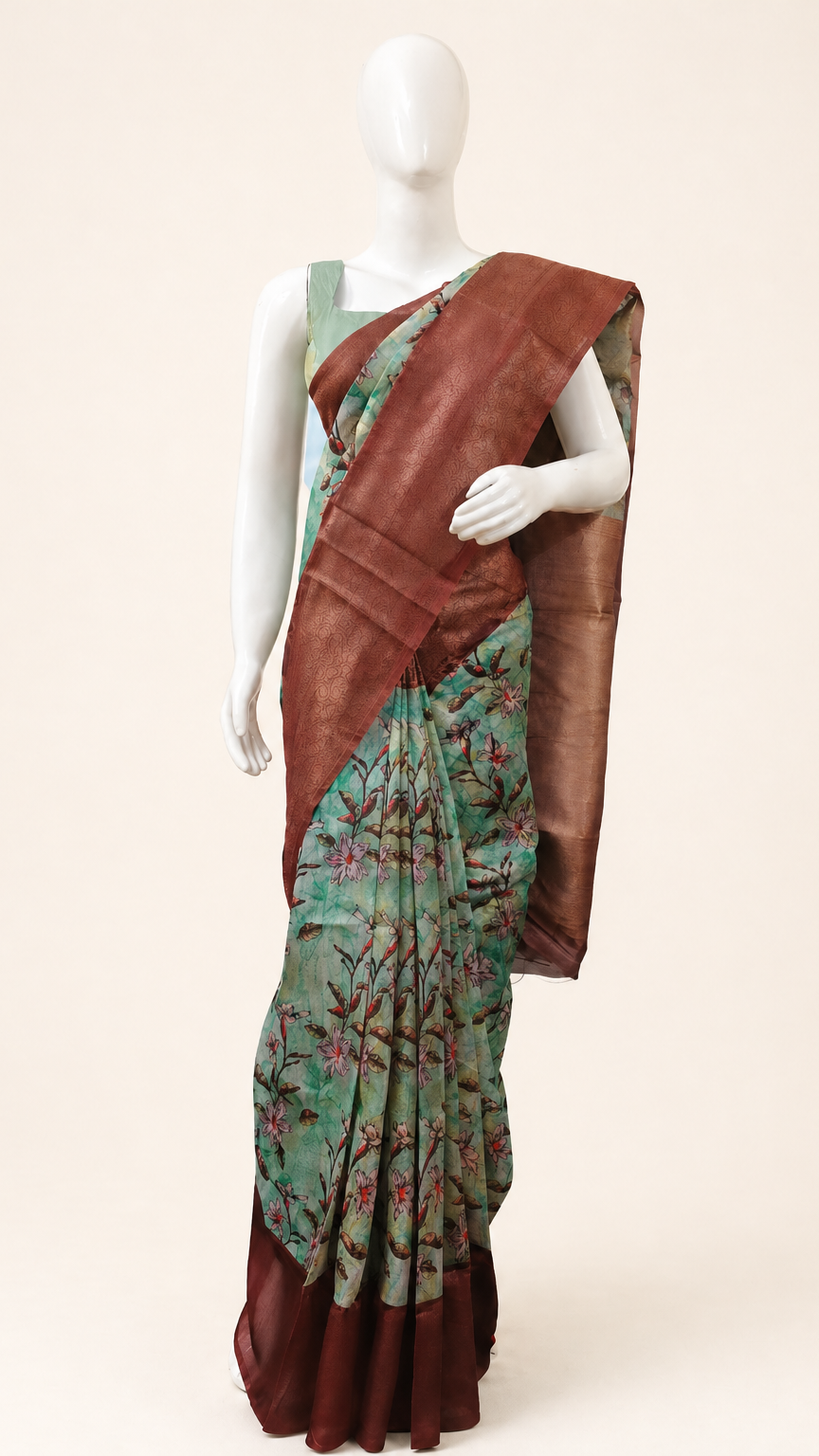 The Meera Sage Floral Saree