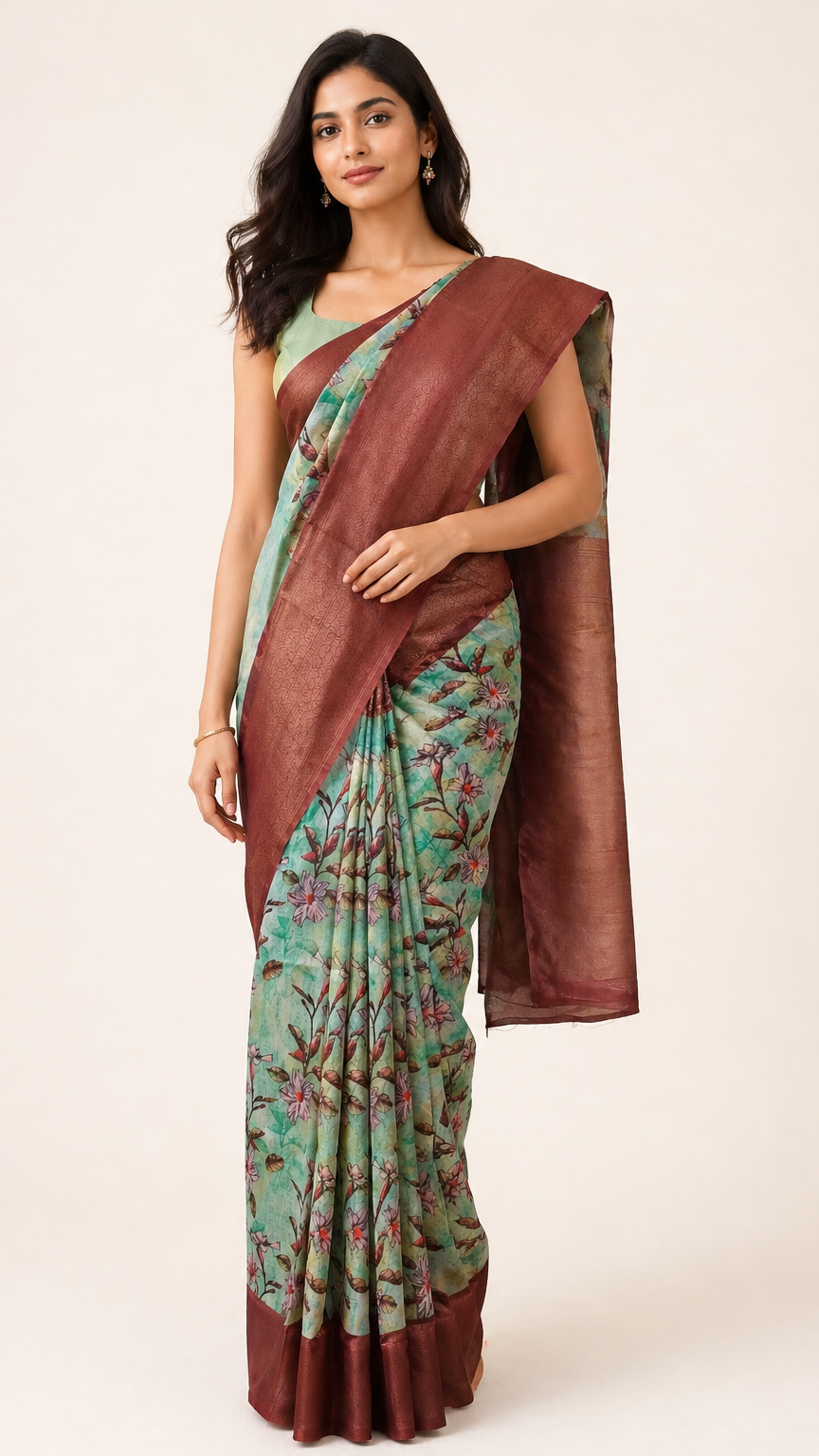 The Meera Sage Floral Saree