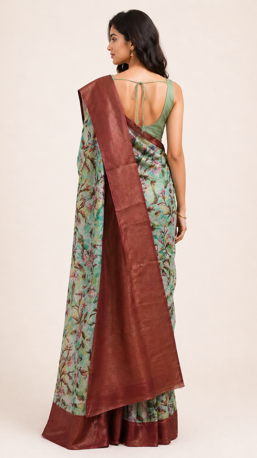 The Meera Sage Floral Saree