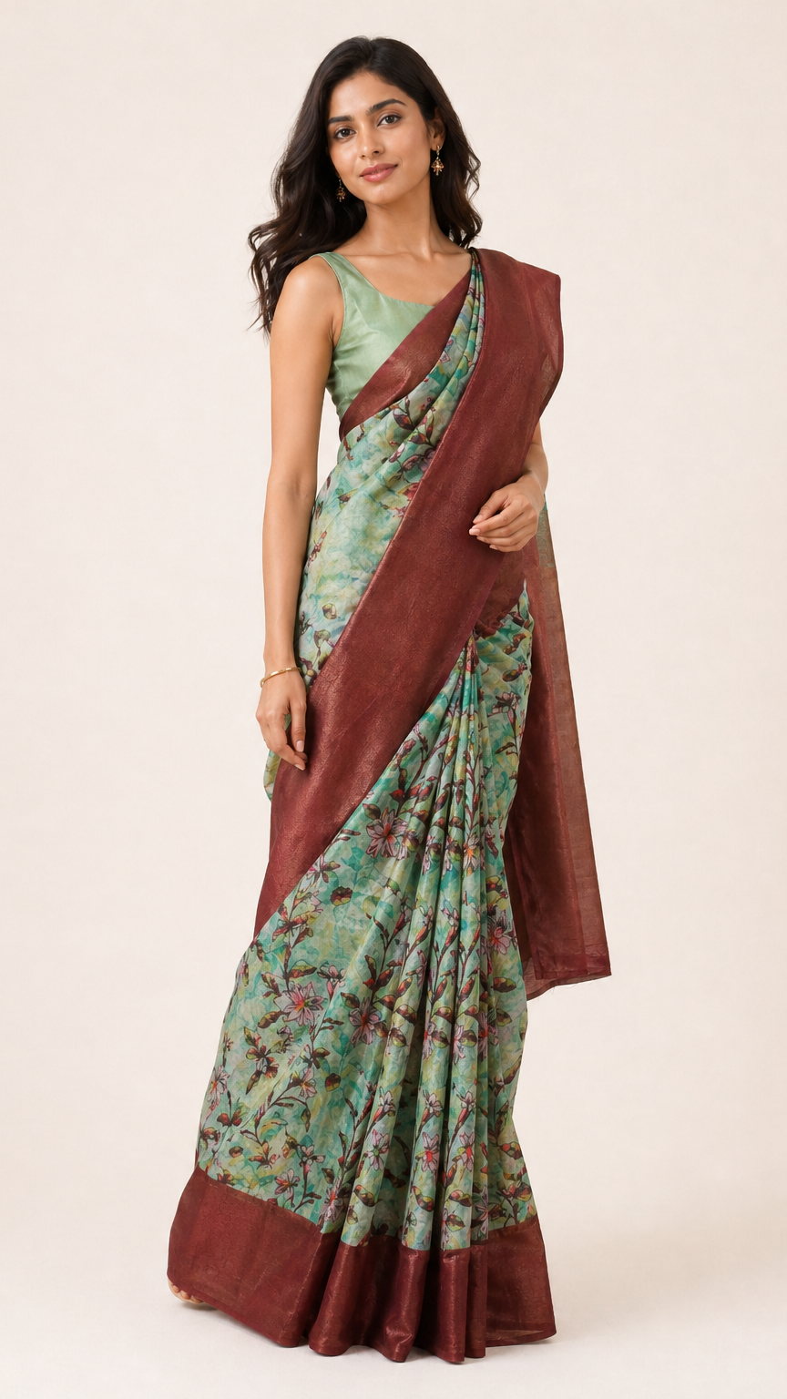 The Meera Sage Floral Saree