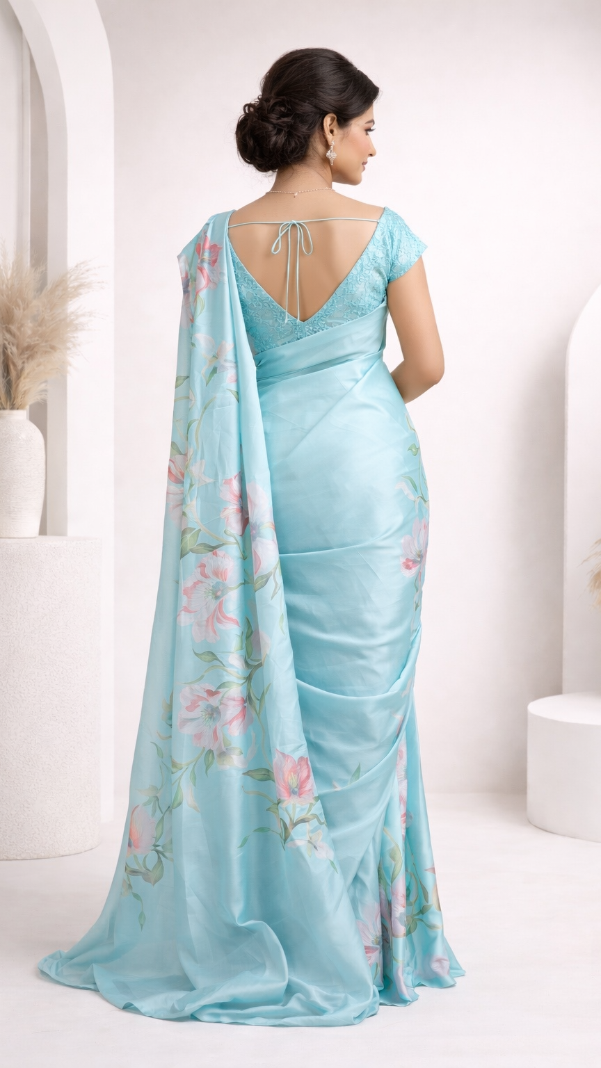 Ethereal Aqua Bloom Saree