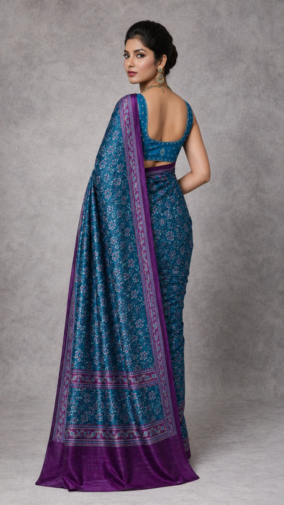 Teal Blue with Purple Border cotton