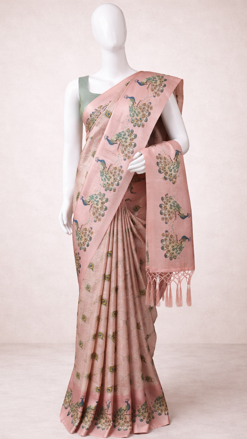 Rose Gold Peacock Heritage Saree