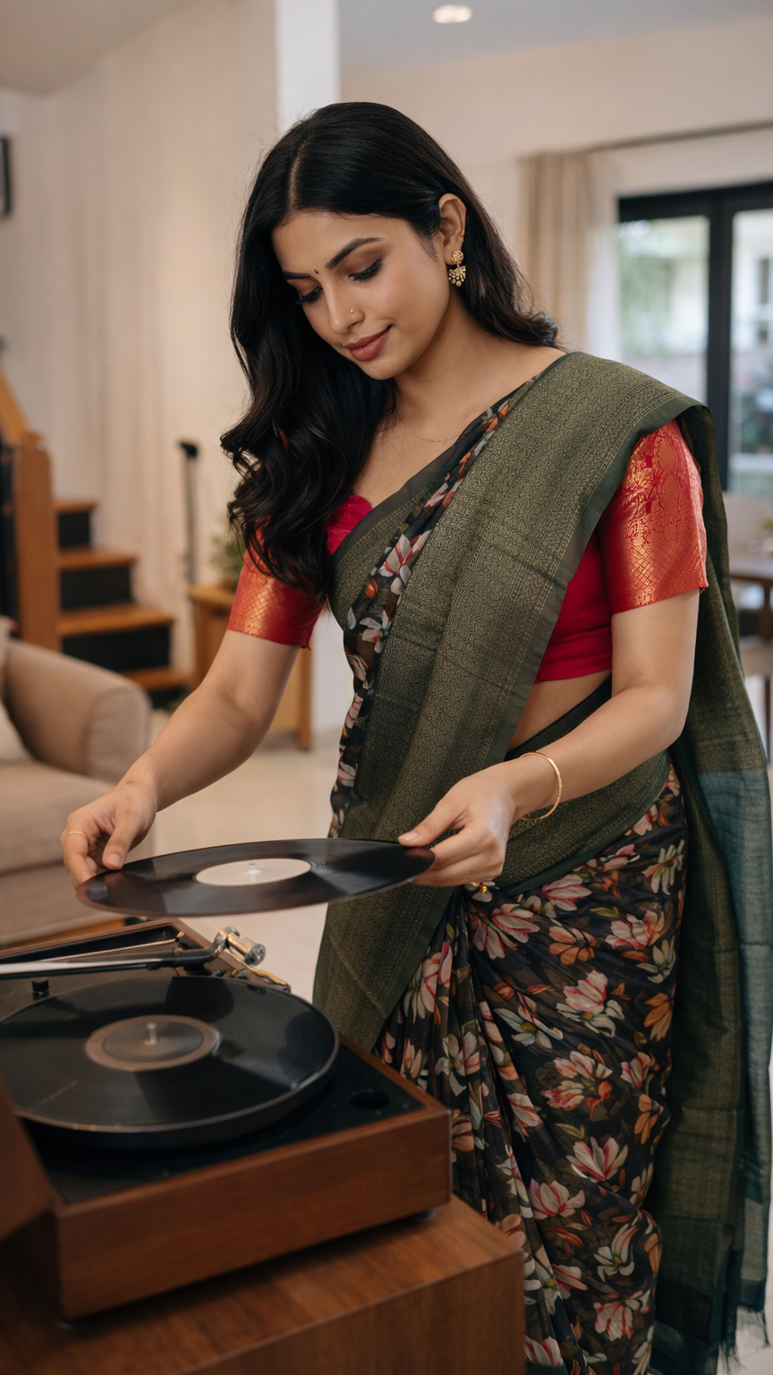 Black Floral Saree