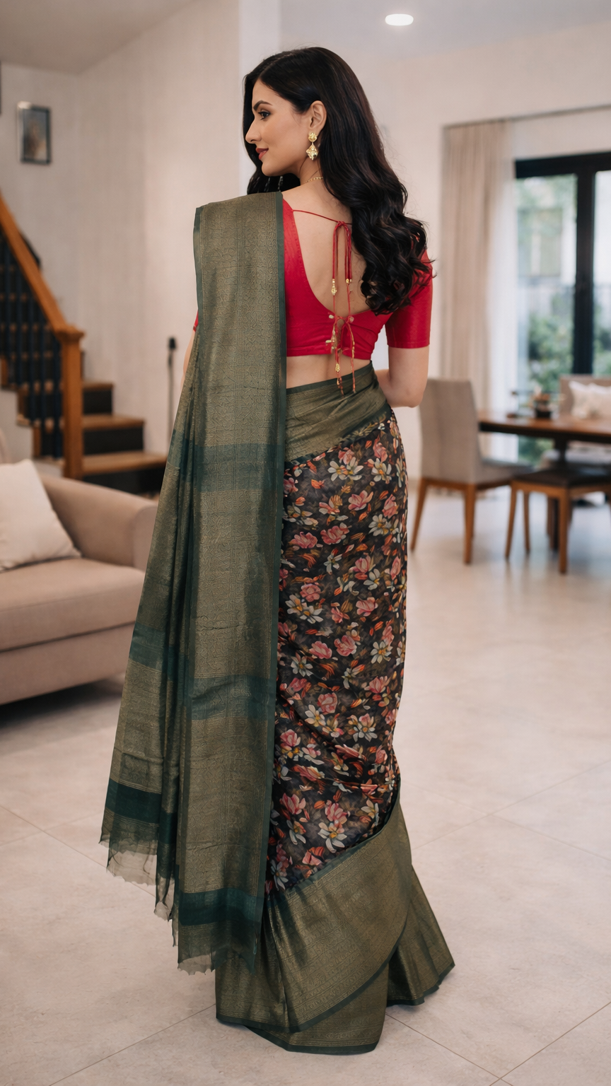 Black Floral Saree