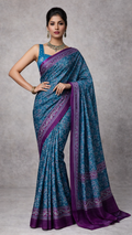 Teal Blue with Purple Border cotton