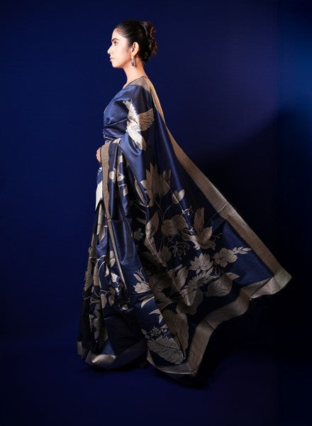 Tussar Silk Deep Navy Blue