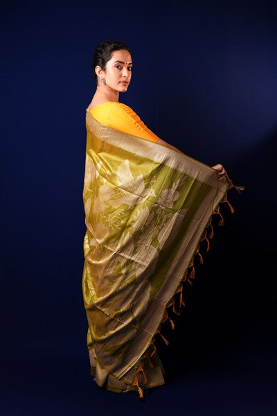 Tussar Silk Rich Olive Green