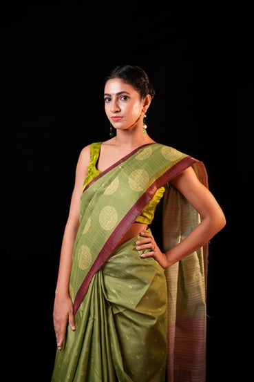 Tussar Silk Olive Gree