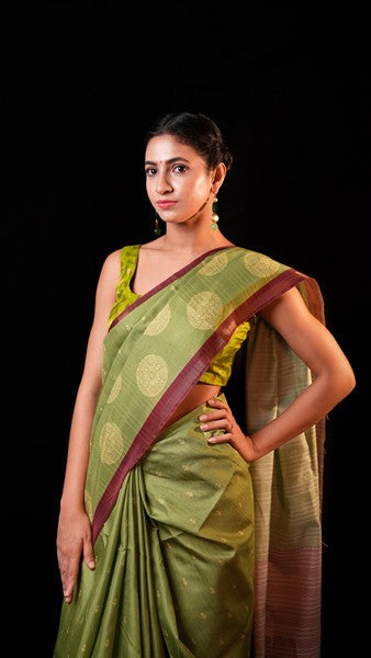 Tussar Silk Olive Gree