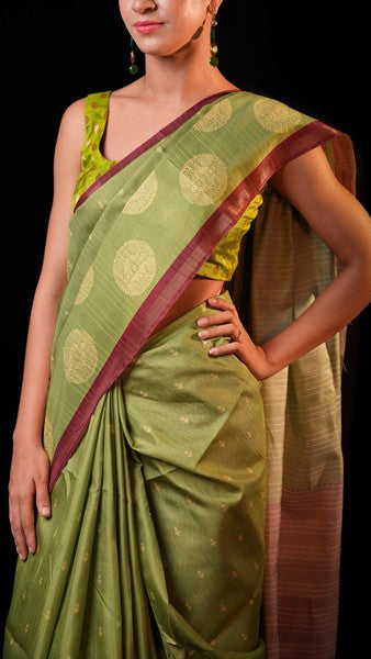 Tussar Silk Olive Gree