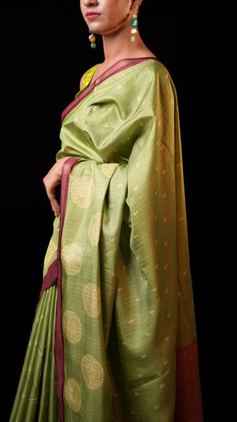 Tussar Silk Olive Gree