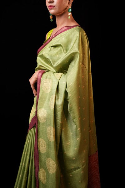 Tussar Silk Olive Gree