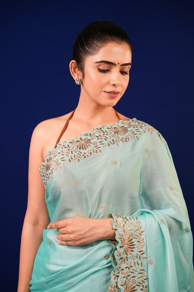 Light Aqua Blue Silk Organza