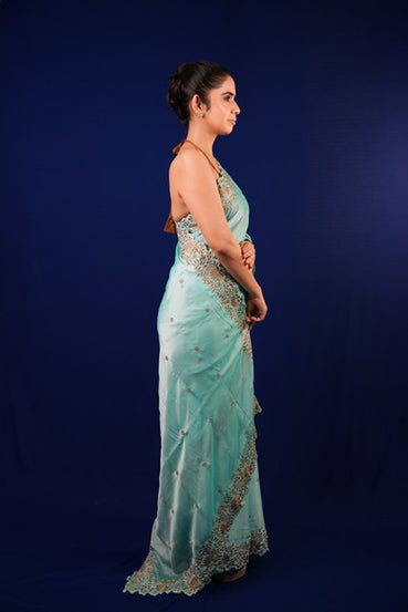 Light Aqua Blue Silk Organza