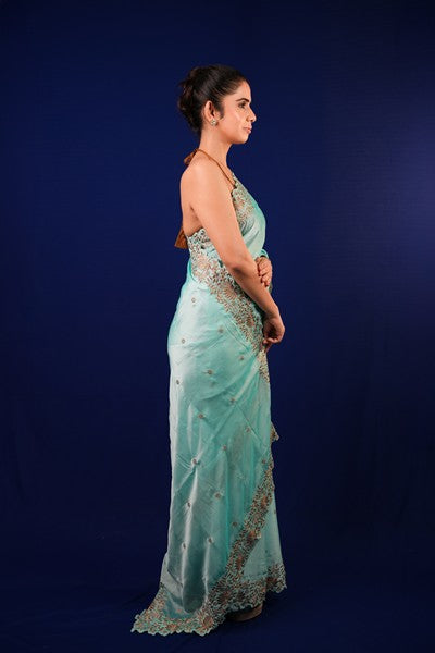 Light Aqua Blue Silk Organza