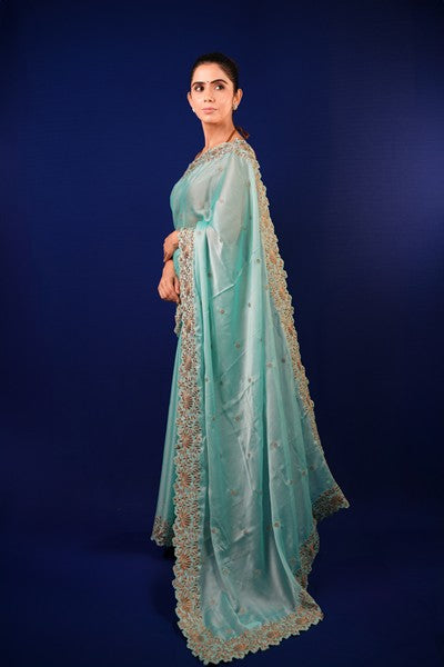 Light Aqua Blue Silk Organza