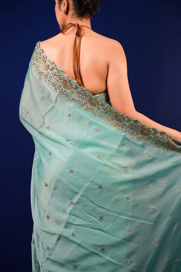 Light Aqua Blue Silk Organza