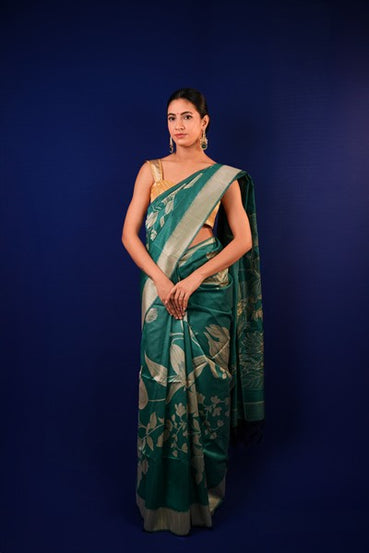 Silk Saree peacock Green