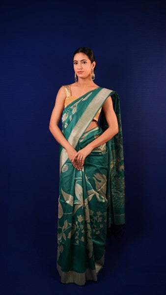 Silk Saree peacock Green