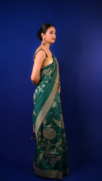 Silk Saree peacock Green