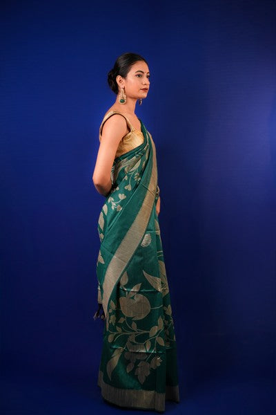 Silk Saree peacock Green