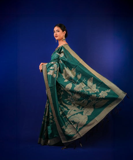 Silk Saree peacock Green