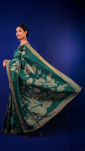 Silk Saree peacock Green