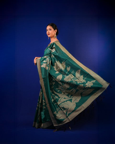 Silk Saree peacock Green