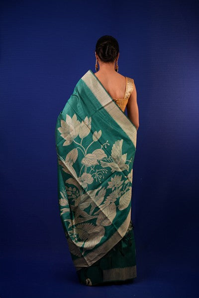 Silk Saree peacock Green