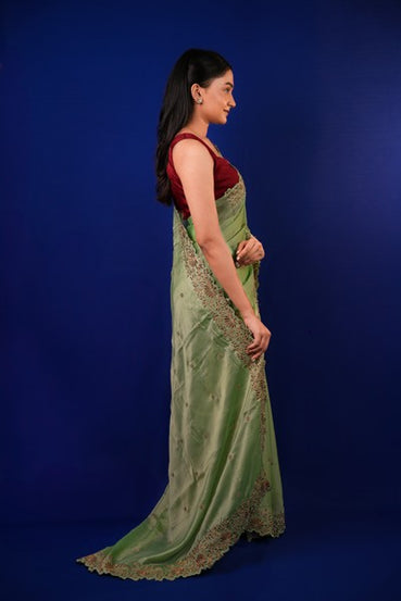 Tissue Saree Sage Green